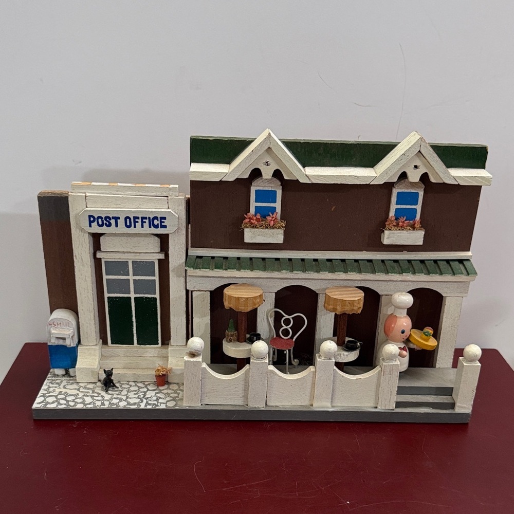 Vintage handmade Charming Wooden Post Office and Cafe Model